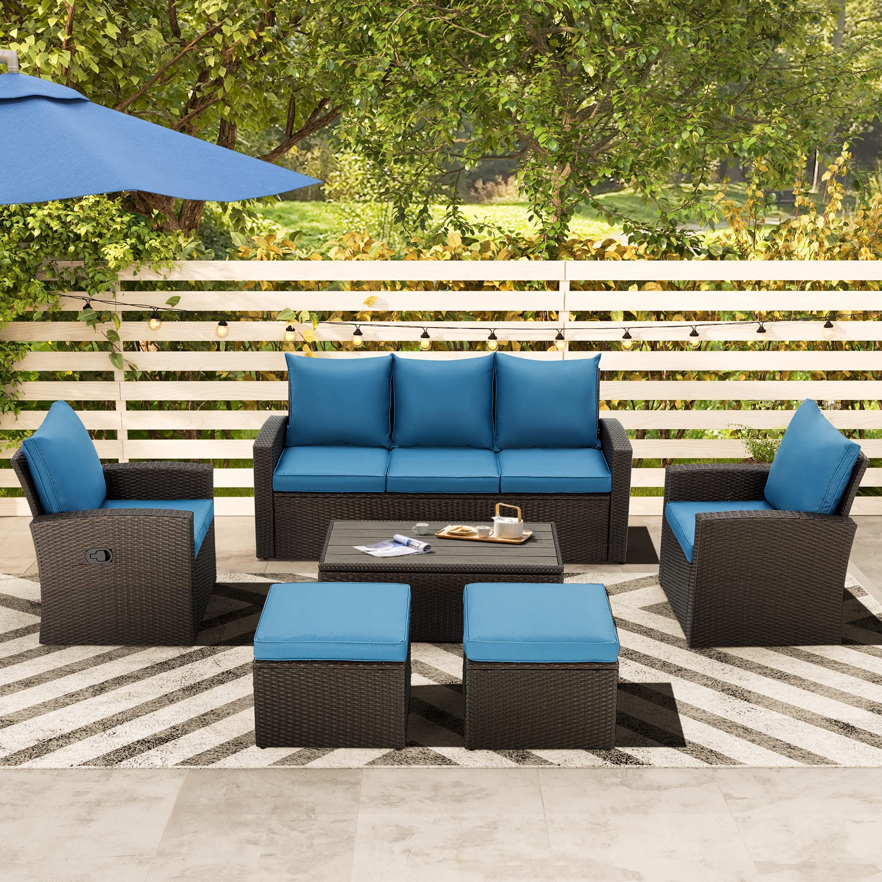 GYUTEI 6-Piece Outdoor Patio Furniture Set - All-Weather Wicker Sectional Sofa with Cushions for Porch, Garden, Backyard & Poolside Relaxation | Perfect for Lounging, Entertaining & Outdoor Gatherings