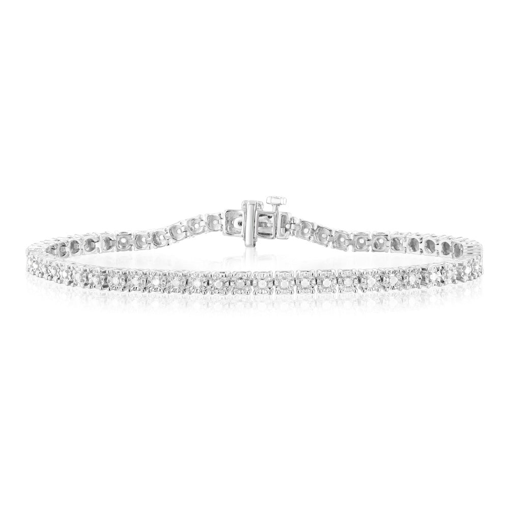 1/2 Carat Diamond Tennis Bracelet - 18cm Sterling Silver with Brilliant Cut Diamonds - Elegant Jewelry for Women, Perfect for Weddings, Anniversaries & Special Occasions
