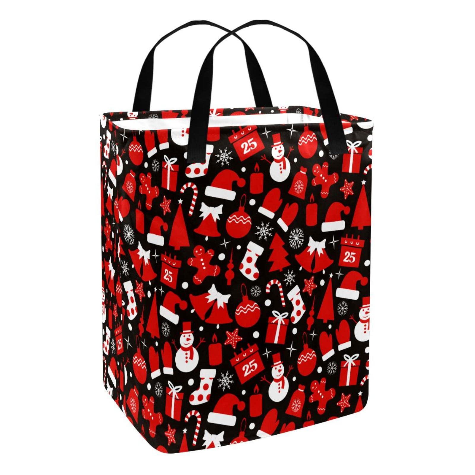 Foldable Laundry Basket with Handles - Christmas Snowman Glove Hat Pattern Storage Hamper for Adults, Kids & Teens - Perfect for Bedroom, Bathroom & Clothes Organization