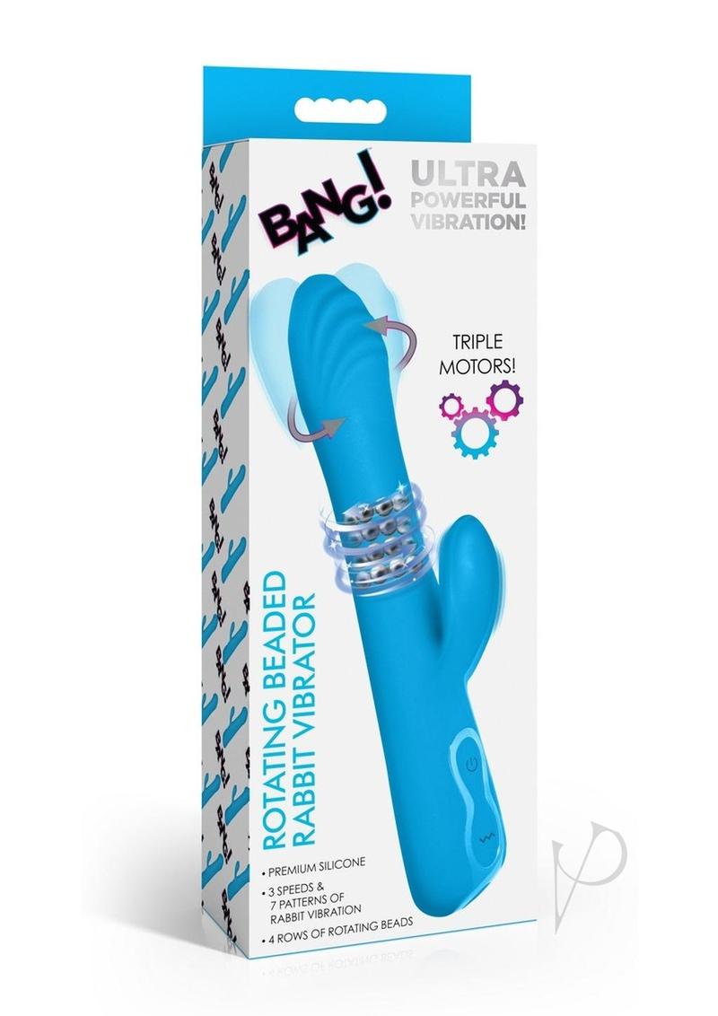 Bang! Rotating Beaded Rechargeable Silicone Rabbit Vibrator - Blue | Powerful Dual Stimulation for Women | Perfect for Solo Play & Couples Intimacy