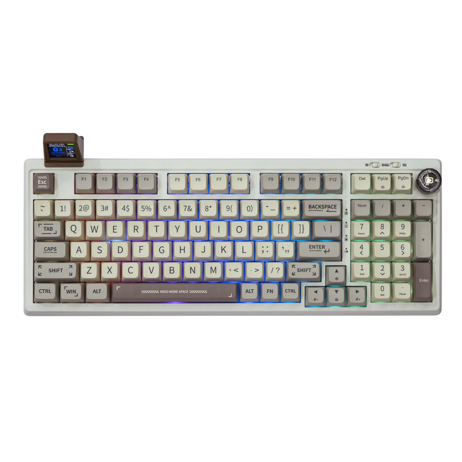 EPOMAKER RT100 Retro Mechanical Gaming Keyboard with LCD Display - Bluetooth 5.0/2.4Ghz Wireless & USB-C Wired - 97-Key Hot Swappable Gasket Mount Keyboard with RGB Backlight & Control Knob - Compatible with Windows/Mac (Sea Salt Silent Switch) - Perfect for Gaming, Typing & Office Work