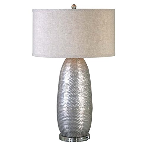 Bowery Hill Contemporary Industrial Iron Silver Table Lamp - Modern Desk & Nightstand Lighting for Home Office, Living Room & Bedroom Decor