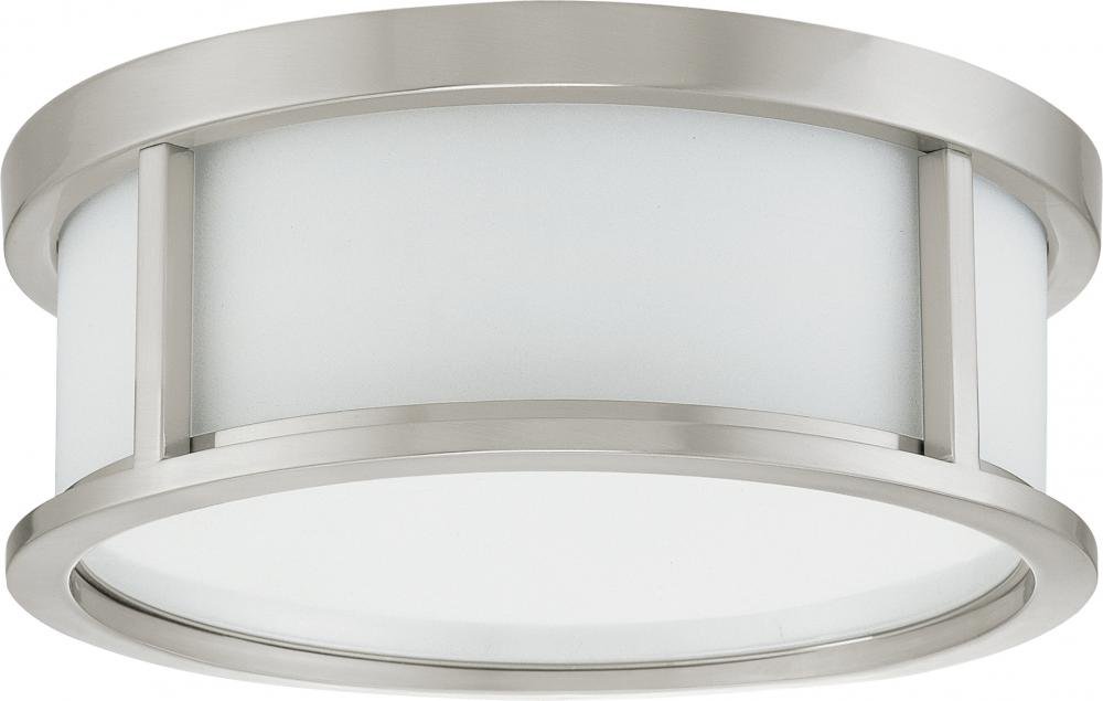 Nuvo 60/2859 Brushed Nickel Small Flush Drum Ceiling Light with Satin White Glass - Perfect for Bedroom, Living Room, and Hallway Lighting