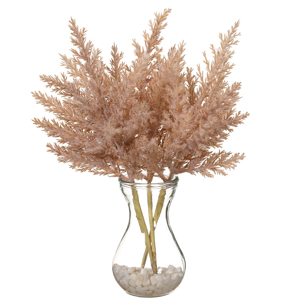 11 Pack Artificial Pampers Grass Bouquet with Glass Vase - Light Brown Fake Flowers for Home Decor, Wedding Centerpieces & Boho Room Styling