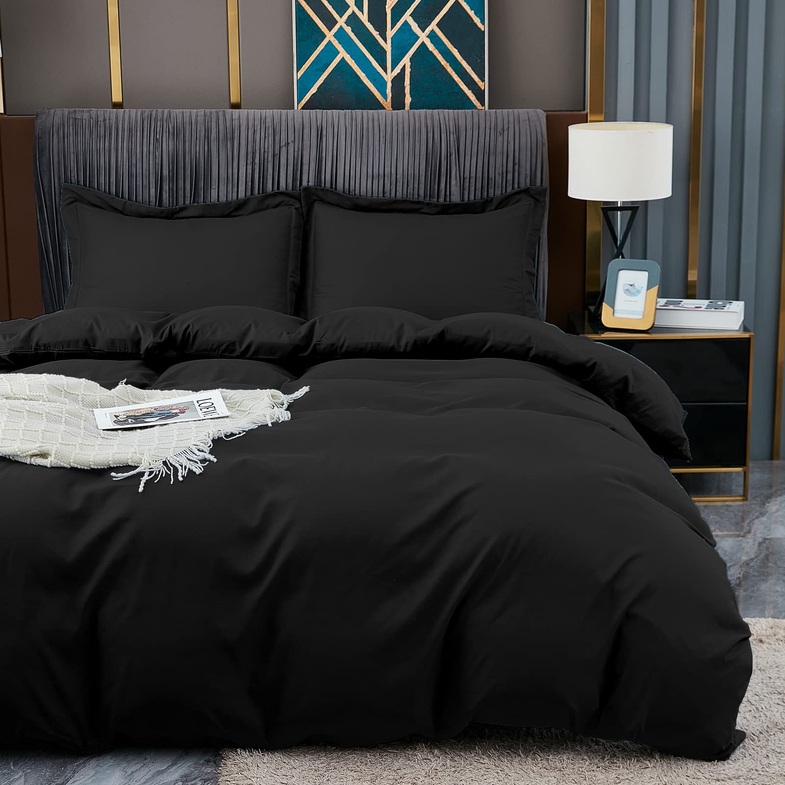 BBANGD Twin Duvet Cover Set - Ultra Soft & Breathable Washed Microfiber 3-Piece Comforter Cover with Zipper Closure & 2 Pillow Shams (Black) | Perfect for Bedroom, Guest Room, Dorm & Hotel Stays