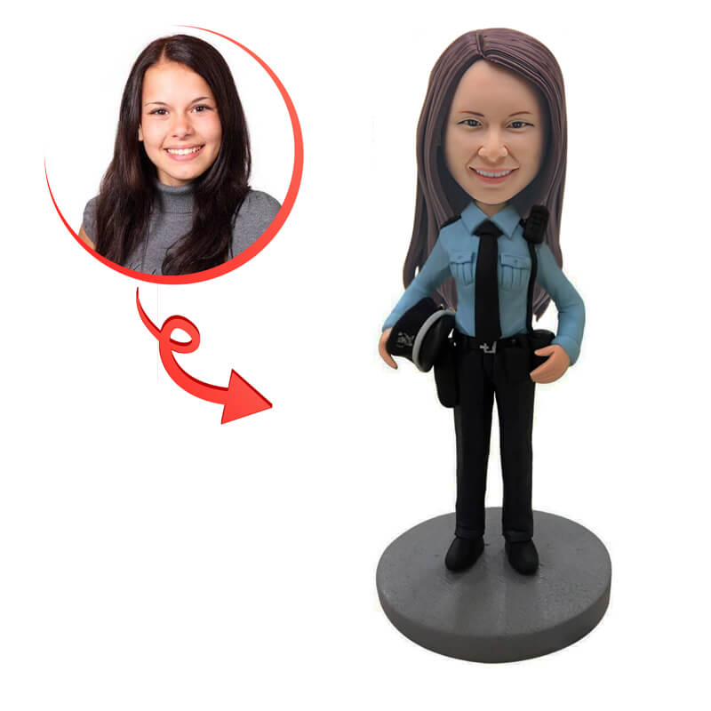 Custom Female Police Officer Bobblehead - Personalized Figurine Gift for Law Enforcement - Perfect for Office Desk Decor, Retirement Gifts & Police Appreciation Events