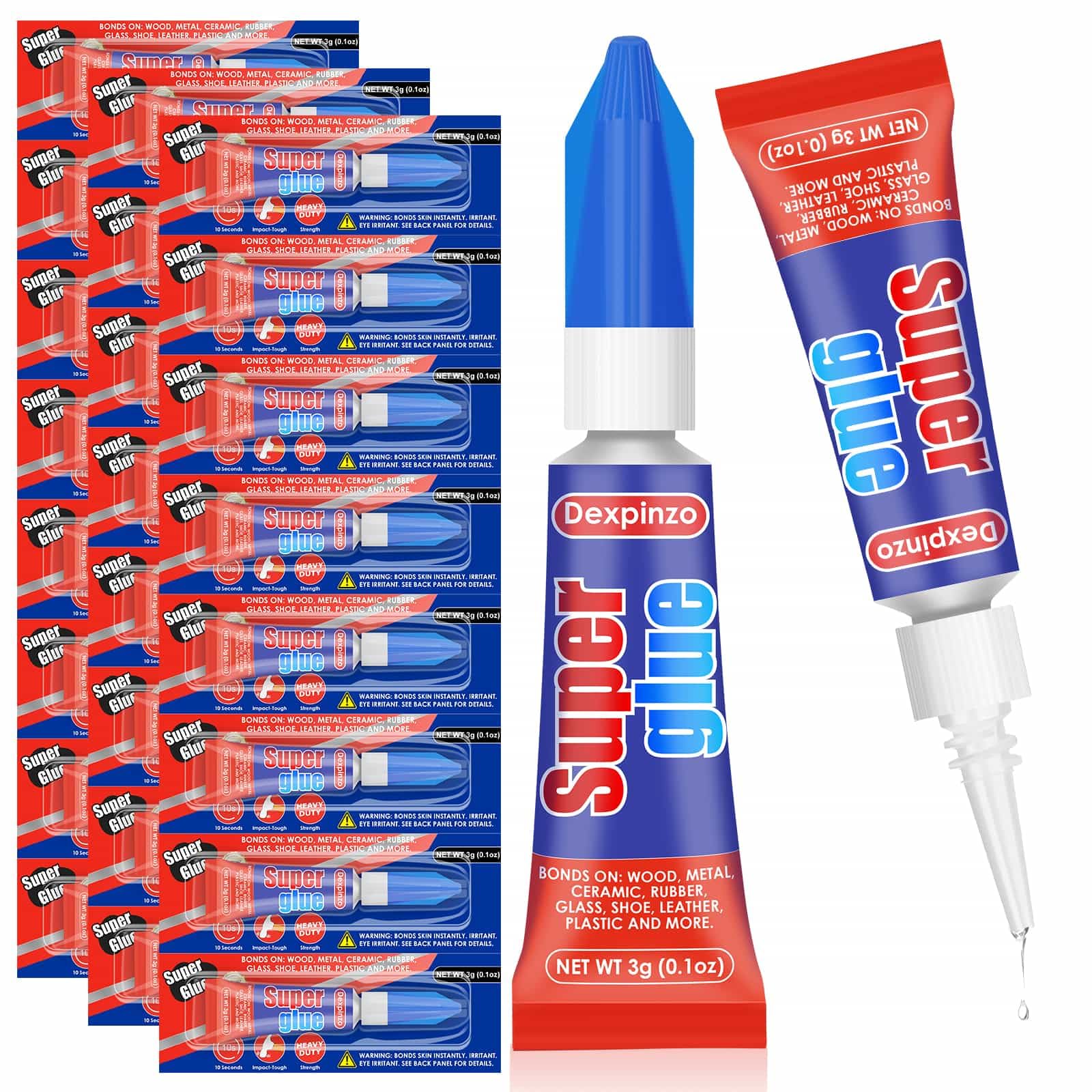 24-Pack 3g Super Glue - Fast Drying, Ultra Strong Multi-Purpose Adhesive for Plastic, Wood, Metal, Glass, Fabric, Rubber, Leather, Ceramic & Jewelry Repair - Ideal for DIY Crafts, Home Repairs & Shoe Fixing
