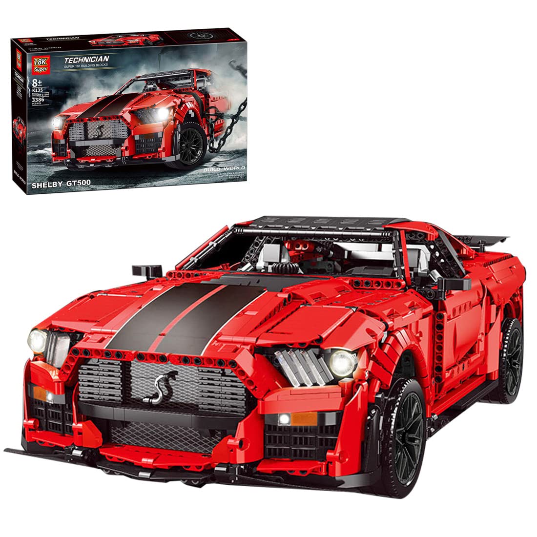 MAYS Technic Ford Mustang Shelby GT500 Supercar Building Kit - 3386 Piece DIY MOC Construction Toy for Kids & Adults, Lego-Compatible Blocks | Perfect for Racing Enthusiasts & Collectors