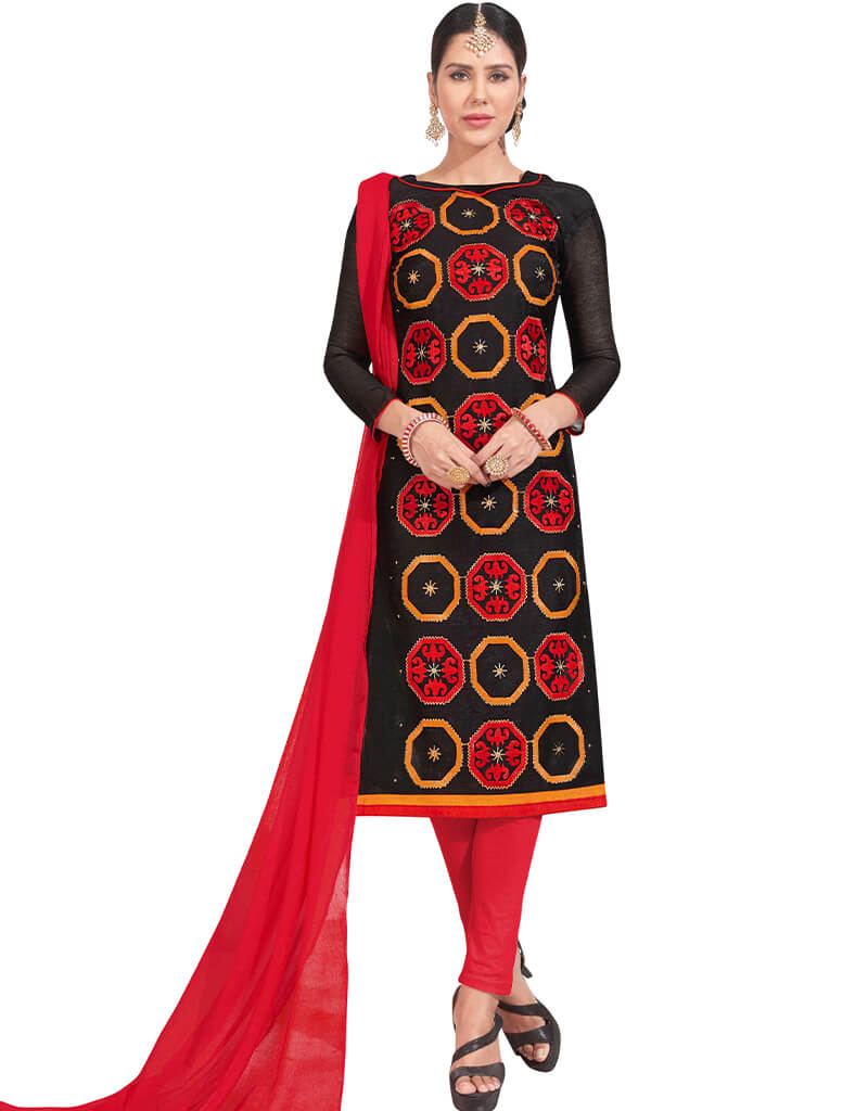Elegant Black Chanderi Chudidar Salwar Suits for Women - Traditional Indian Ethnic Wear for Festivals, Weddings & Special Occasions