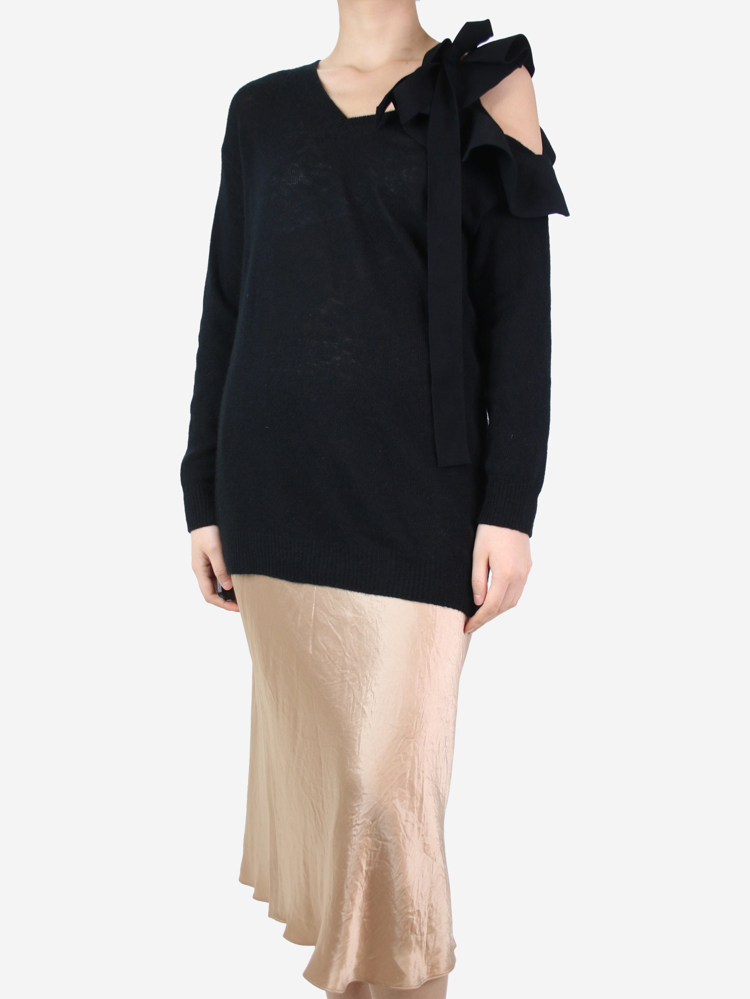 Black V-Neck Ruffled Jumper for Women - Size S | Elegant & Stylish Casual Wear for Office, Date Night & Special Occasions