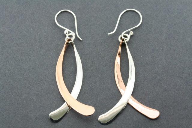 Elegant Copper & Silver Curved Drop Earrings for Women - Boho Chic Handmade Jewelry for Parties, Weddings & Everyday Wear