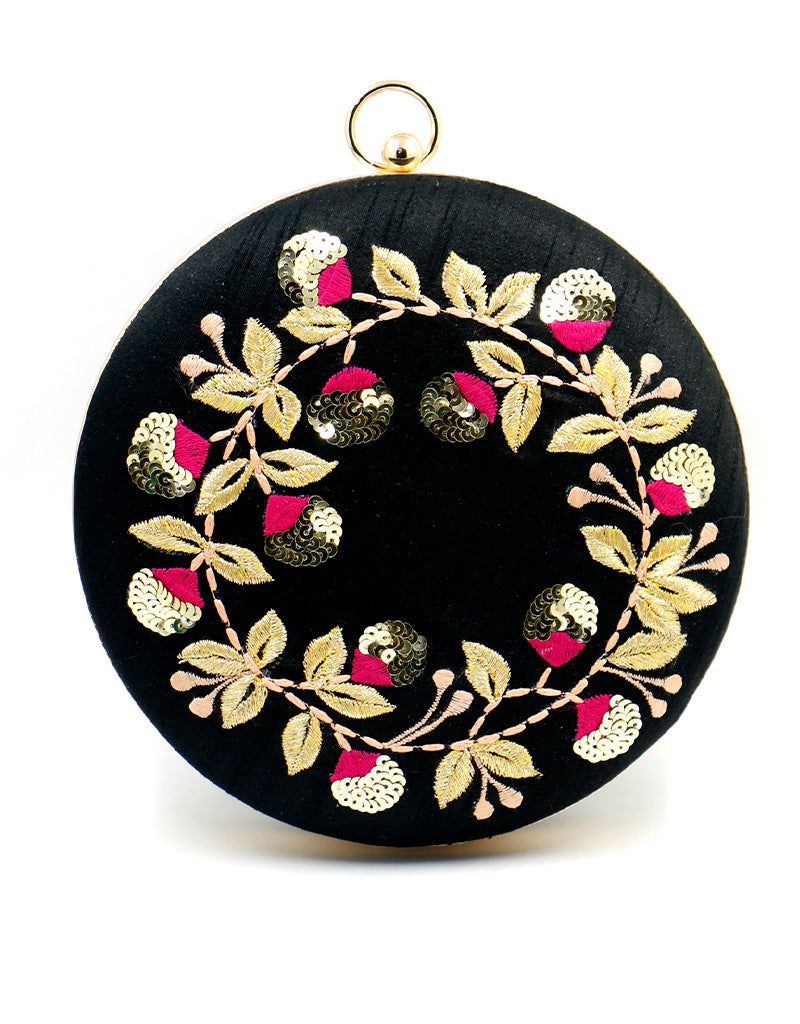 Luxury Black Designer Embroidery Clutch Purse for Women - Elegant Evening Bag for Parties, Weddings & Special Occasions