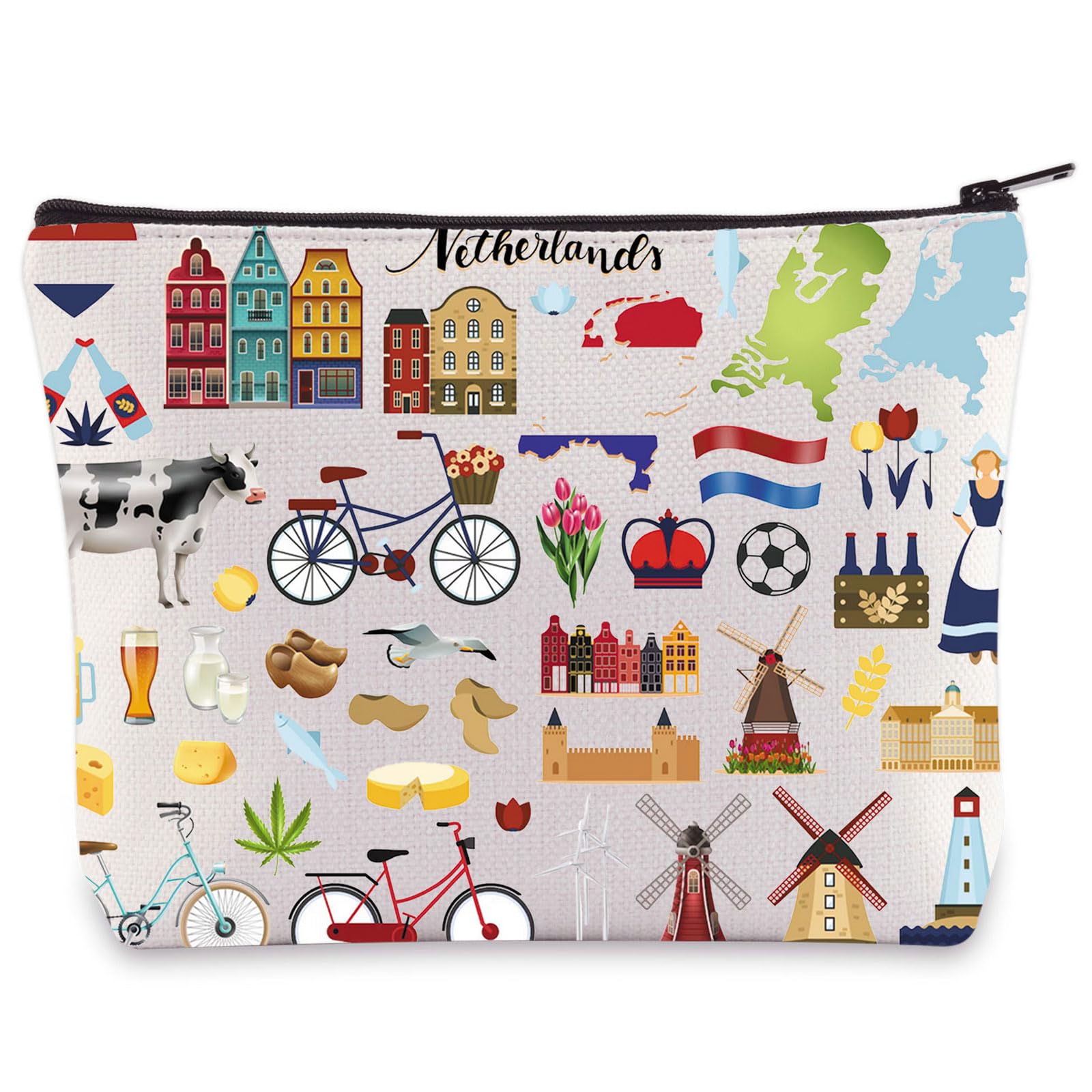 Dutch Amsterdam Souvenir Makeup Zipper Pouch Bag - Netherlands Travel Gift & Merchandise | Perfect for Travel, Cosmetics Storage & Unique Dutch Gifts