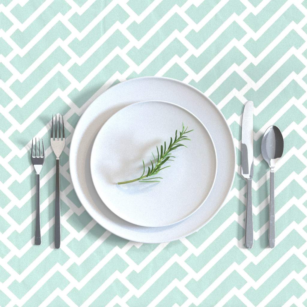 Custom Cotton Sateen Tablecloth 70x108 Inches - Mint Chevron Aqua Zigzag Pattern, Gender Neutral Nursery Decor, Midcentury Modern Beach Style Table Linens for Dining Room, Kitchen, and Outdoor Parties
