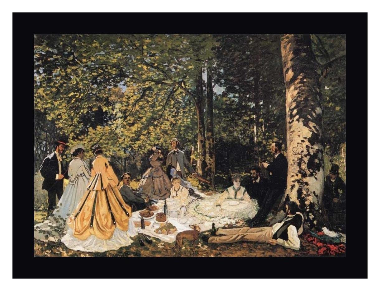 Claude Monet 'Study For The Picnic Lunch 1865' Framed Canvas Art Print - 22x30 Inches Black Frame - Ready to Hang Wall Decor for Living Room, Bedroom & Office