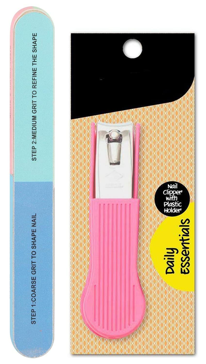 Professional 7-in-1 Nail Care Kit with Buffers, Files, Stainless Steel Clipper & Polishing Tool - Manicure Pedicure Set for Shiny Nails at Home or Salon