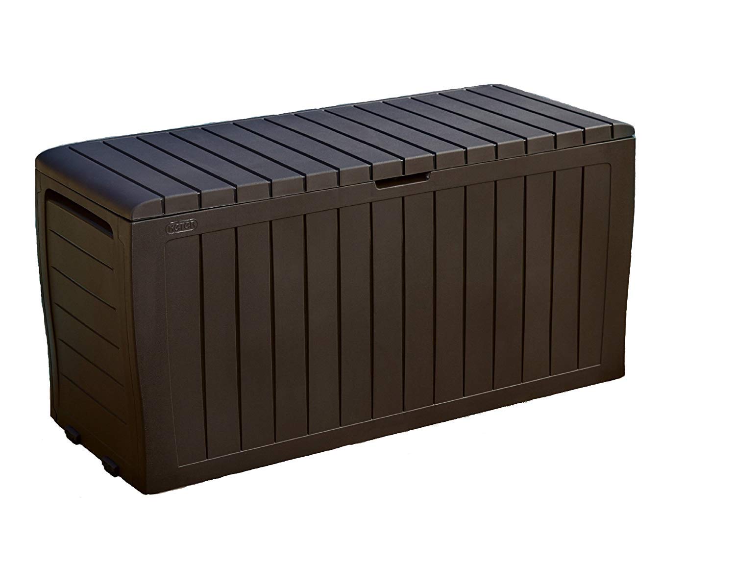 Keter Marvel Plus 71 Gallon Resin Outdoor Storage Box - Weatherproof Patio Furniture Cushion Organizer, Deck Box for Pillows & Pool Accessories - Durable Brown Deck Storage Container for Backyard, Garden & Poolside Use