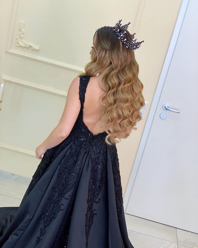 Elegant Beaded V-Neck Split Evening Dresses for Women - Satin Formal Gown for Prom, Wedding, Cocktail Party & Special Occasions