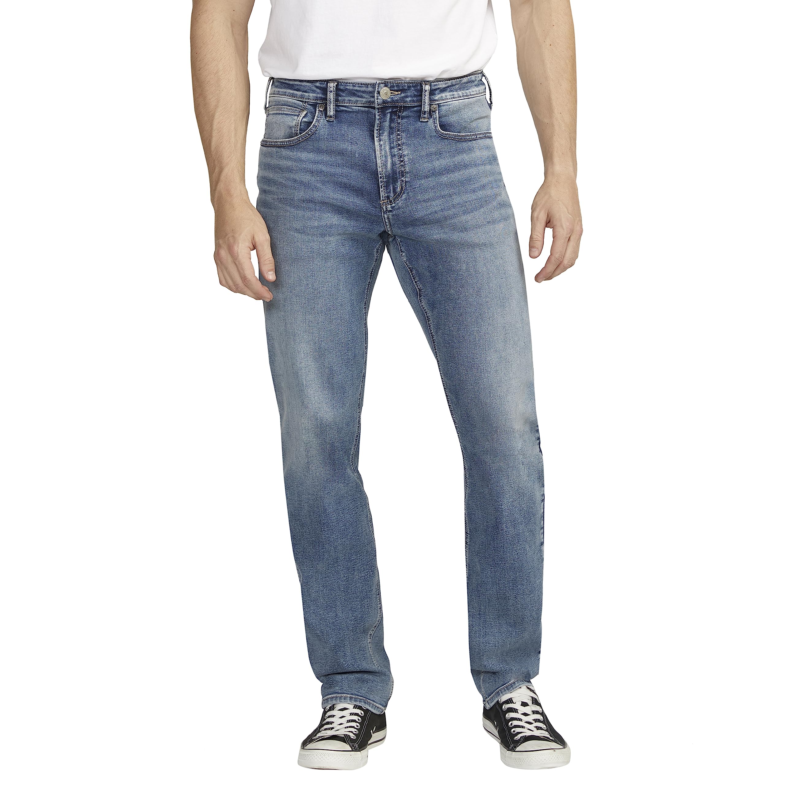 Silver Jeans Co. Men's Tall Machray Athletic Fit Straight Leg Jeans - Comfortable Stretch Denim for Casual Wear & Outdoor Activities