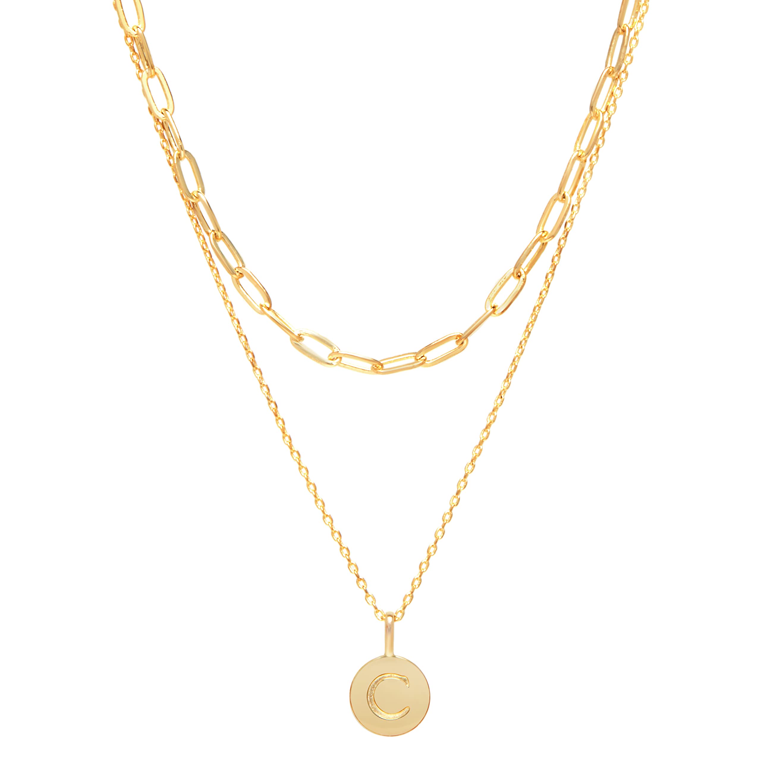 Kensie Women's Initial Letter Necklace - Dainty Two Row Layered Charm Pendant Necklace with Delicate Chain | Perfect for Everyday Wear, Gift Giving & Special Occasions