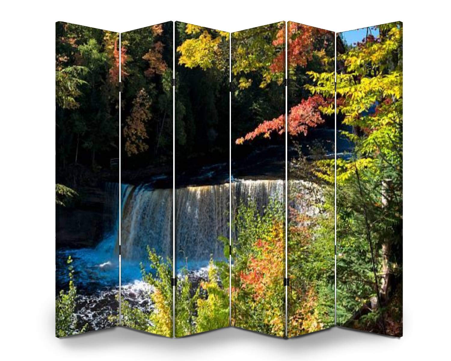 APED DECOR 6-Panel Wooden Room Divider - Tahquamenon Falls Michigan Inspired Folding Privacy Screen with Dual-Sided Canvas Design for Home Office, Bedroom Partition & Indoor Display Shelves | Perfect for Creating Private Spaces in Living Rooms, Studios and Dorm Rooms