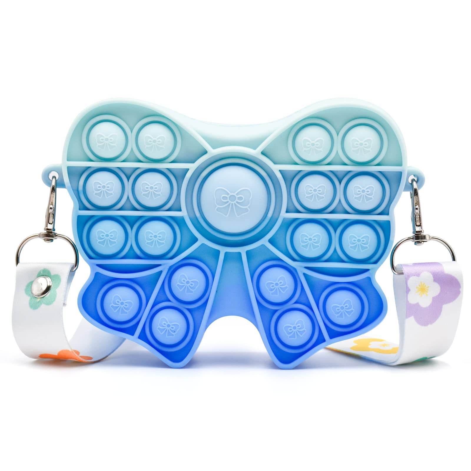 HOMICO Blue Bowknot Pop Shoulder Bag - Silicone Bubble Fidget Sensory Toy for Stress Relief, Birthday & Christmas Party Favors - Perfect Gift for Girls & Women (LE101) | Great for Anxiety Relief, Classroom Focus & Travel Entertainment