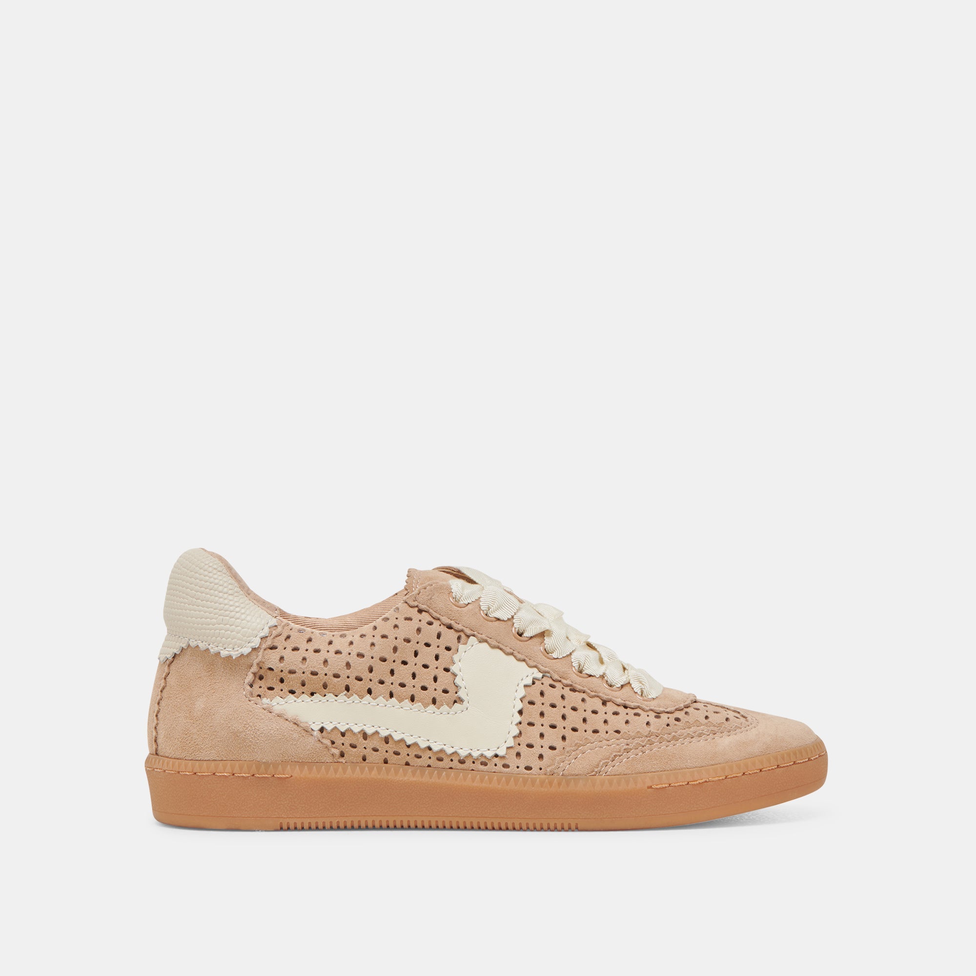 Notice Perforated Eyelet Sneakers in Camel Suede - Comfortable & Stylish Casual Shoes for Women, Perfect for Walking, Work & Everyday Wear