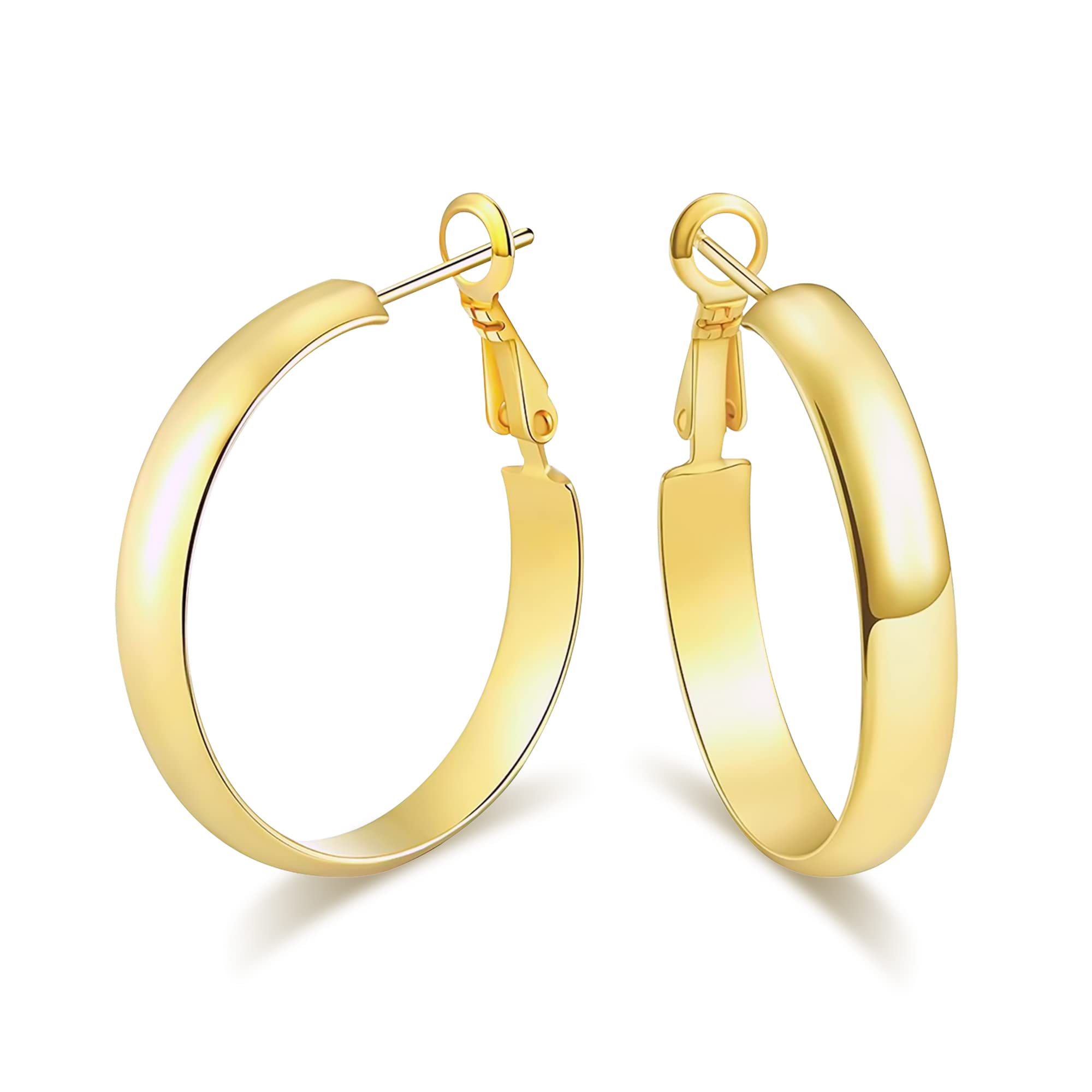 WOWSHOW 5mm Thick Flat Edge Gold Hoop Earrings for Women - Stainless Steel Hypoallergenic Hoops - 30mm 40mm 50mm 60mm 70mm Sizes - Perfect for Everyday Wear, Parties & Gifts