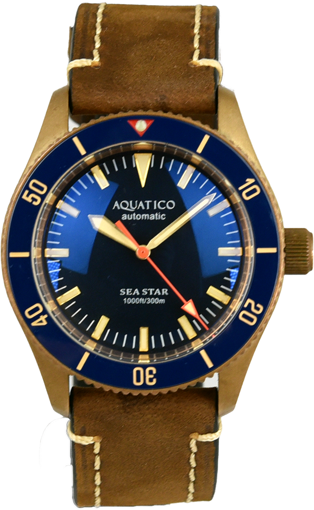 Pre-Owned Aquatico Bronze Sea Star Blue Ceramic Bezel No Date Dive Watch - Perfect for Scuba Diving, Snorkeling & Water Sports Enthusiasts