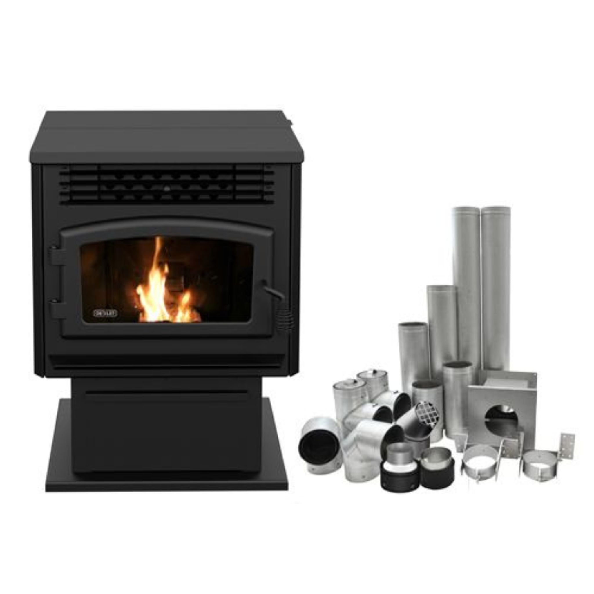 Drolet Eco 55 EPA Certified Pellet Stove with 4-Piece Basement Venting Kit - Efficient Heating for Homes & Cabins | Perfect for Winter Warmth & Energy Savings