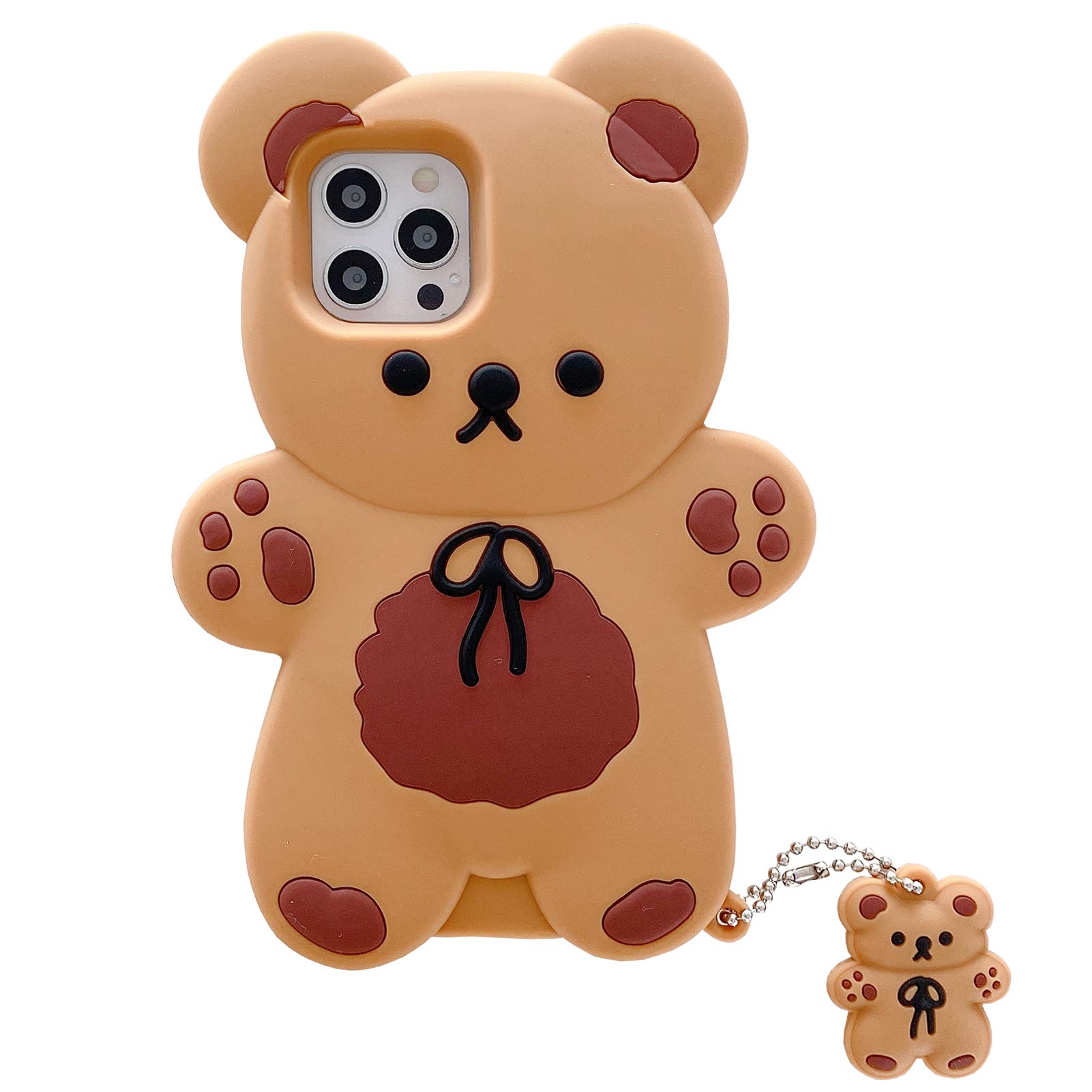 Cute Cartoon Bear Phone Case for iPhone 13 - 3D Soft Silicone Shockproof Cover with Keychain Teddy Bear Charm | Kawaii Yatchen Case for Women & Girls | Perfect Gift for Birthday, Valentine's Day & Daily Use