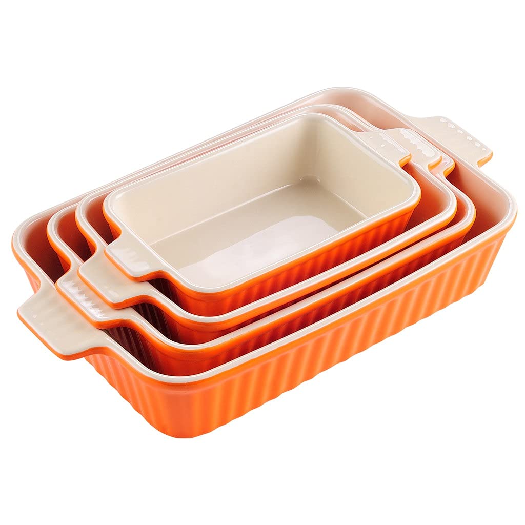 4-Piece Ceramic Baking Dish Set with Handles - Oven Safe for Lasagna, Pie, Casserole & Tapas (9