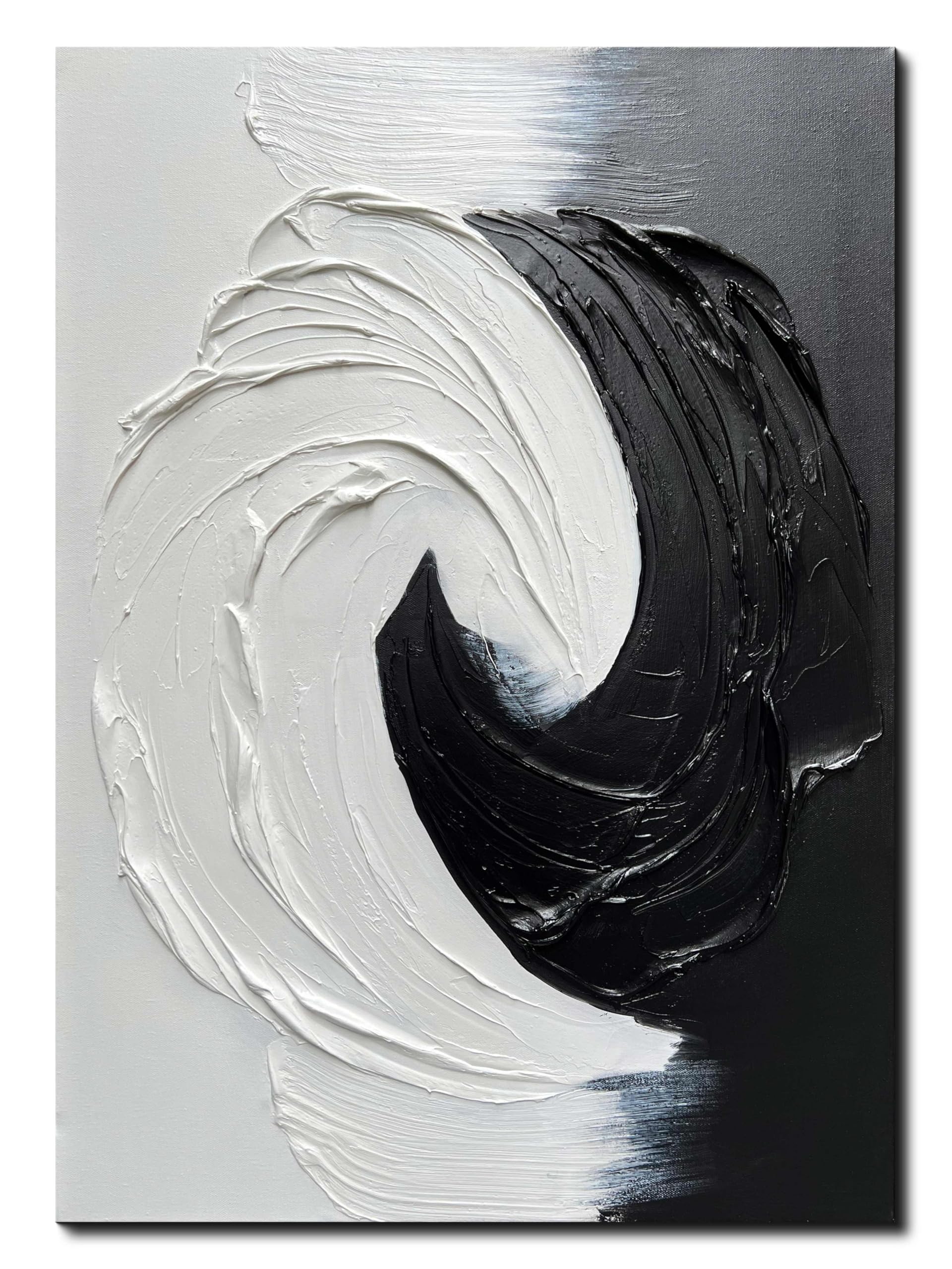 Creespi Black and White Abstract Oil Painting 28x40 Inch - Hand Painted Textured Canvas Art, Modern Minimalist Wall Decor for Living Room, Bedroom & Office