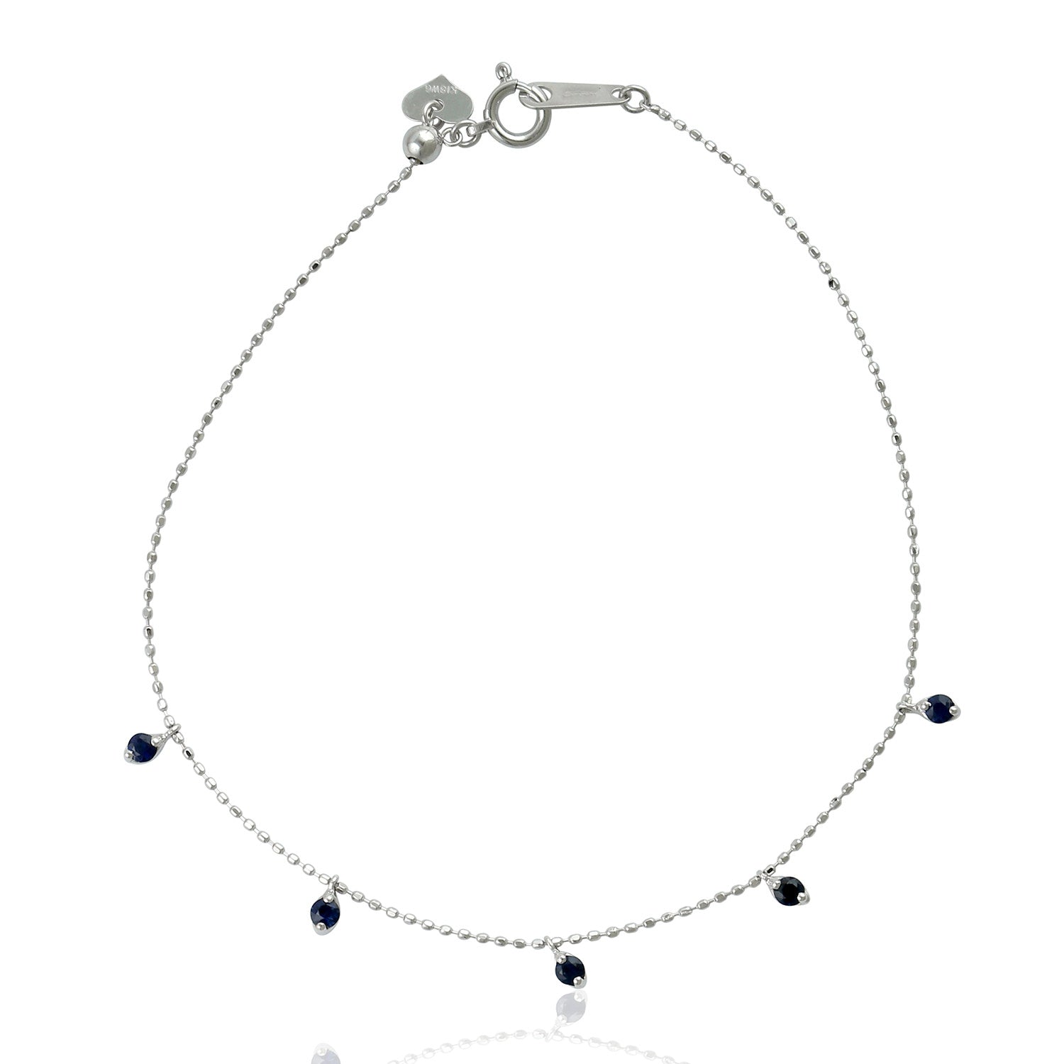 18K White Gold Blue Sapphire Gemstone Beads Bracelet - Adjustable & Flexible for Everyday Wear, Gifts & Special Occasions