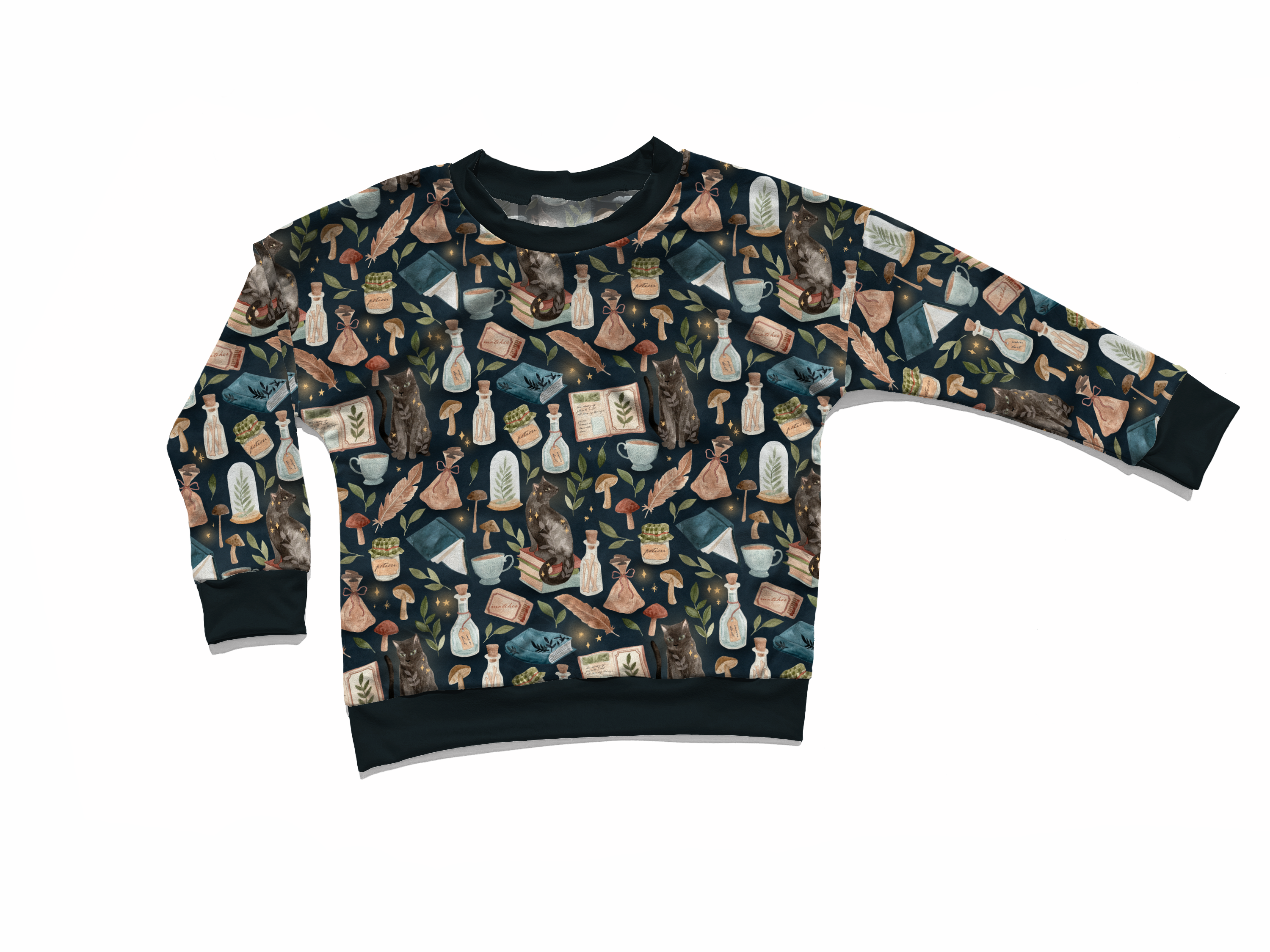 Botanicat Kids' Crewneck Sweatshirt - Soft Cotton Pullover for Boys & Girls - Cute Cat Print Casual Wear for School & Play