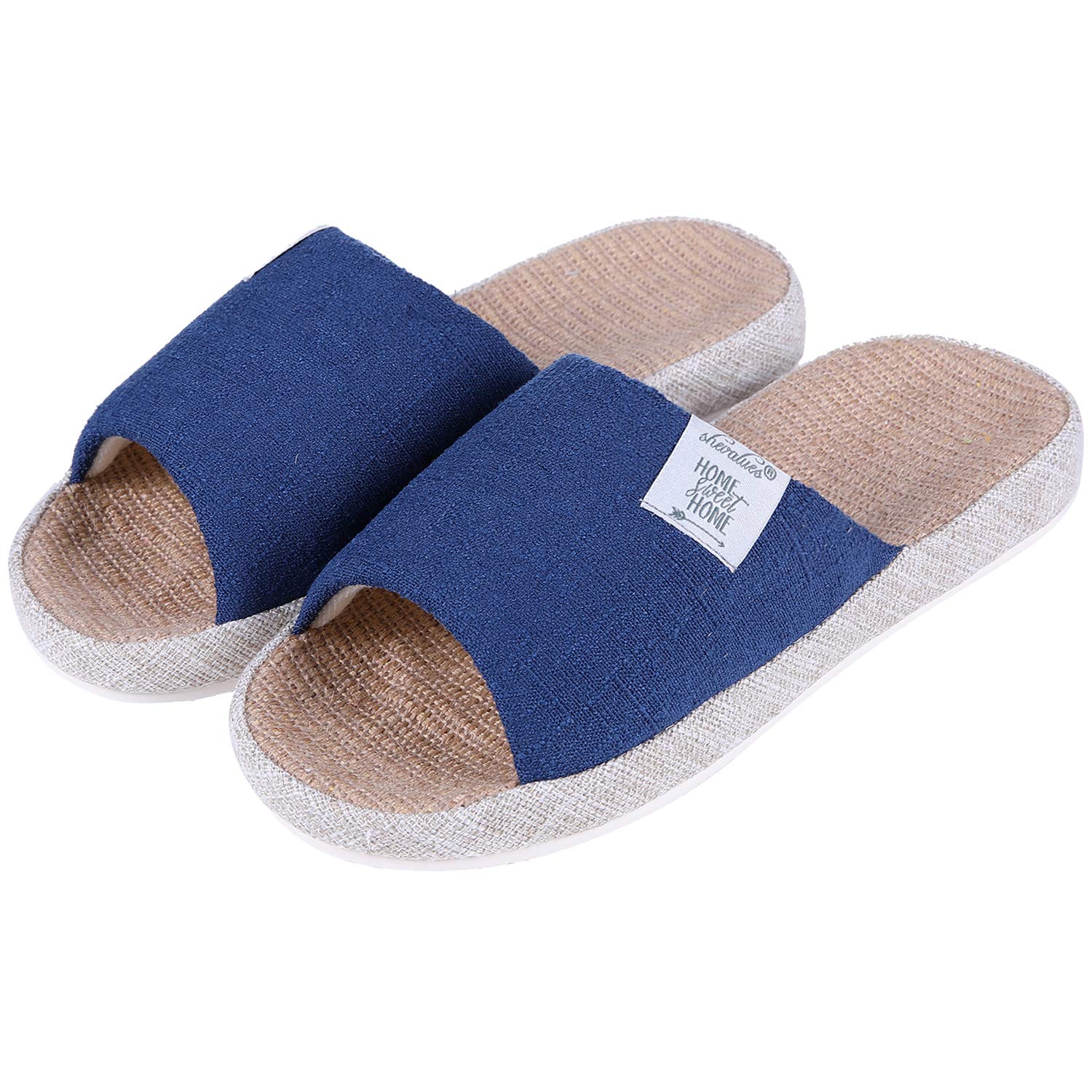 shevalues Women's Summer House Slippers with Arch Support - Breathable Linen Indoor Shoes with 'Home Sweet Home' Quotes - Perfect for Relaxing at Home, Lounging & Comfortable Housewear