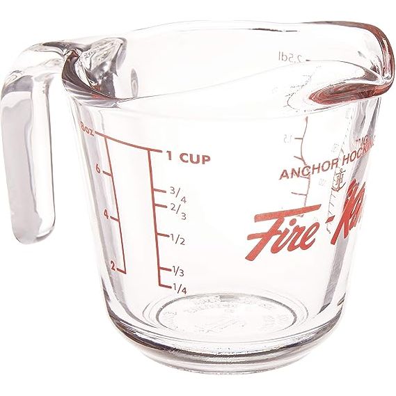 Anchor Hocking Fire King Glass Measuring Cup - 250ml (1 Cup) Durable & Heat Resistant for Baking, Cooking & Mixing - Perfect for Kitchen, Lab & DIY Projects