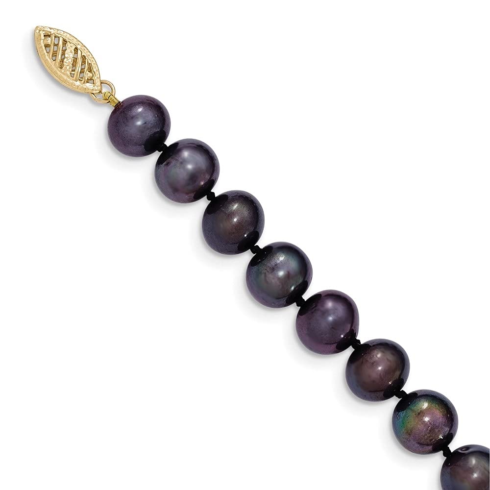 14K Gold 8-9mm Black Round Freshwater Pearl Necklace for Women - Elegant Jewelry Gift for Wedding, Anniversary & Special Occasions