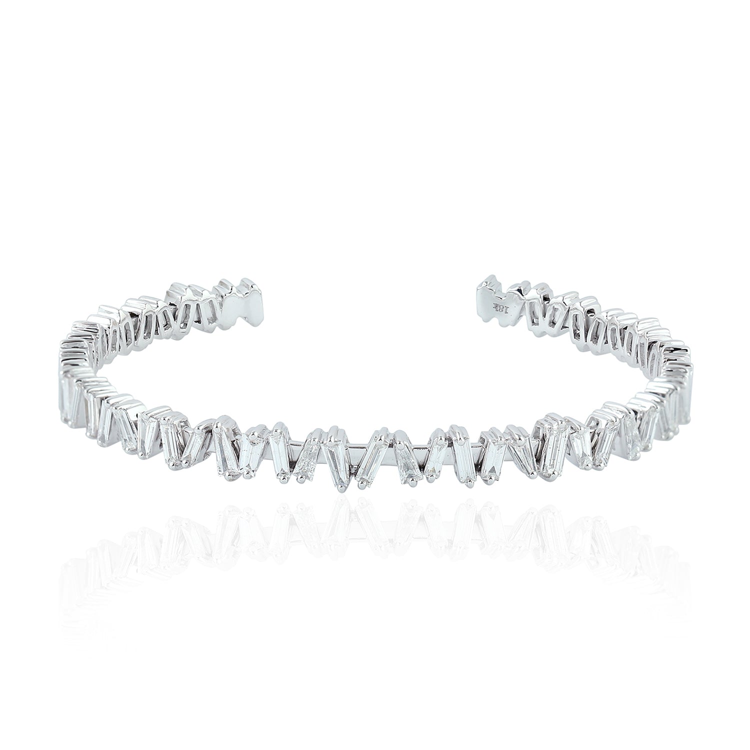 18k White Gold Baguette Diamond Zig Zag Cuff Bracelet for Women - Elegant Jewelry Gift for Anniversary, Wedding & Special Occasions