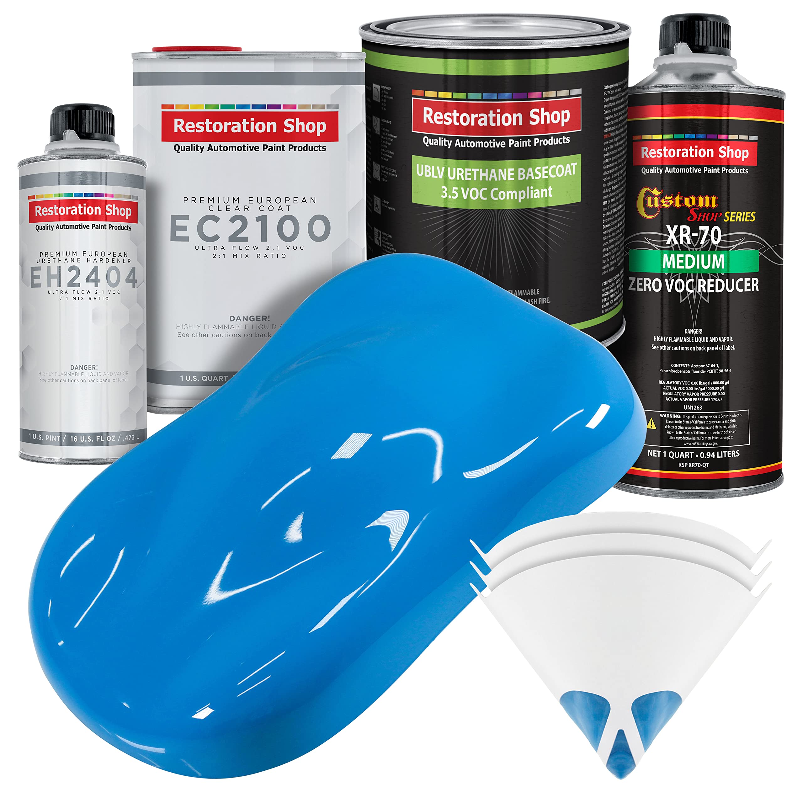 Restoration Shop Grabber Blue Low VOC Urethane Basecoat with European Clearcoat - Complete Quart Automotive Paint Kit for Cars, Trucks & Motorcycles - High Gloss Finish for DIY & Professional Auto Restoration