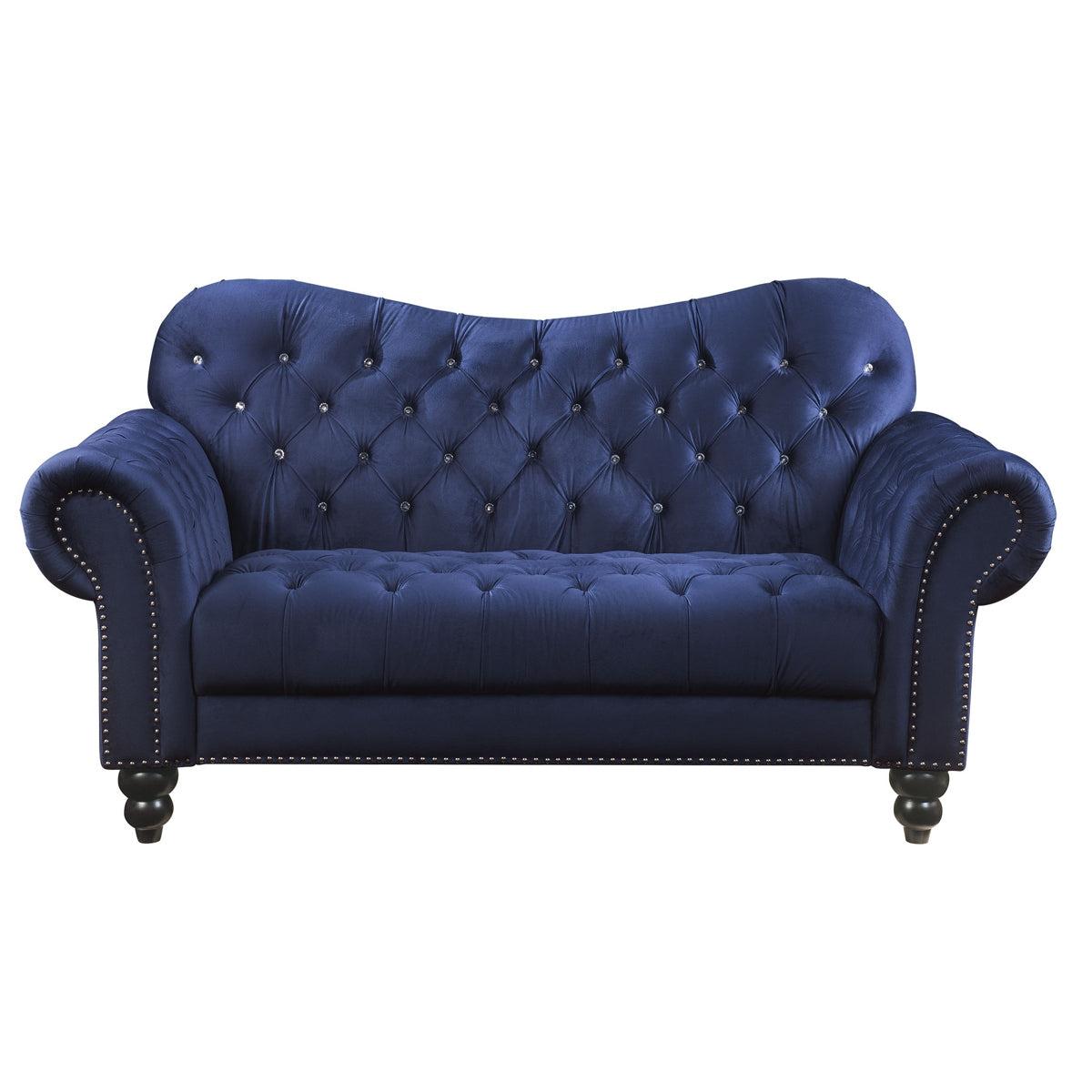 Acme Furniture Iberis Loveseat in Navy Velvet 53407 - Modern Small Sofa for Living Room, Bedroom & Office - Comfortable Two-Seater with Velvet Upholstery