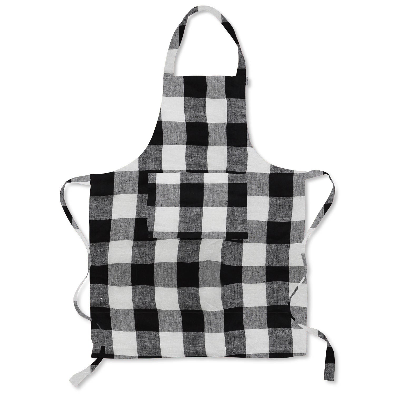 Black and White Gingham Linen Apron - Adjustable Waist for Cooking, Baking & BBQ - Perfect Kitchen Apron for Chefs, Home Cooks & Grill Masters