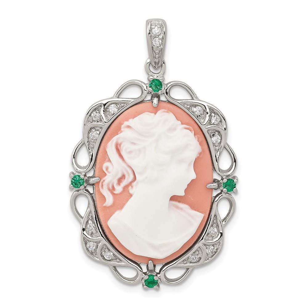 925 Sterling Silver Green & Clear Cubic Zirconia Cameo Pendant Necklace for Women - Elegant Fine Jewelry Gift for Her - Perfect for Anniversaries, Birthdays & Special Occasions
