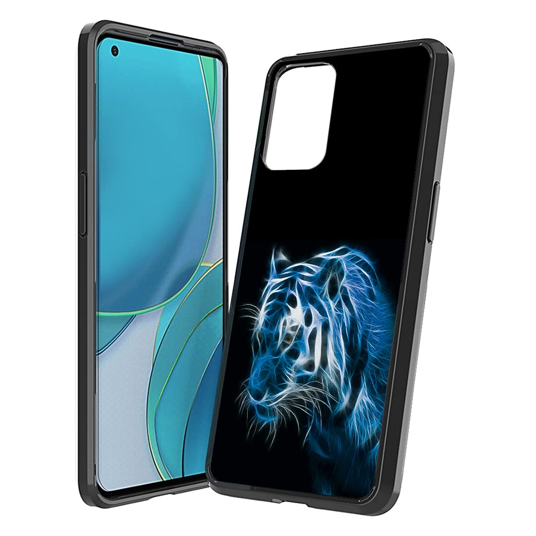 OnePlus 9 5G Case - Hybrid Gel Cover for Women & Men | Slim Fit Soft Grip | Blue Tiger Design | Perfect for Work & Travel
