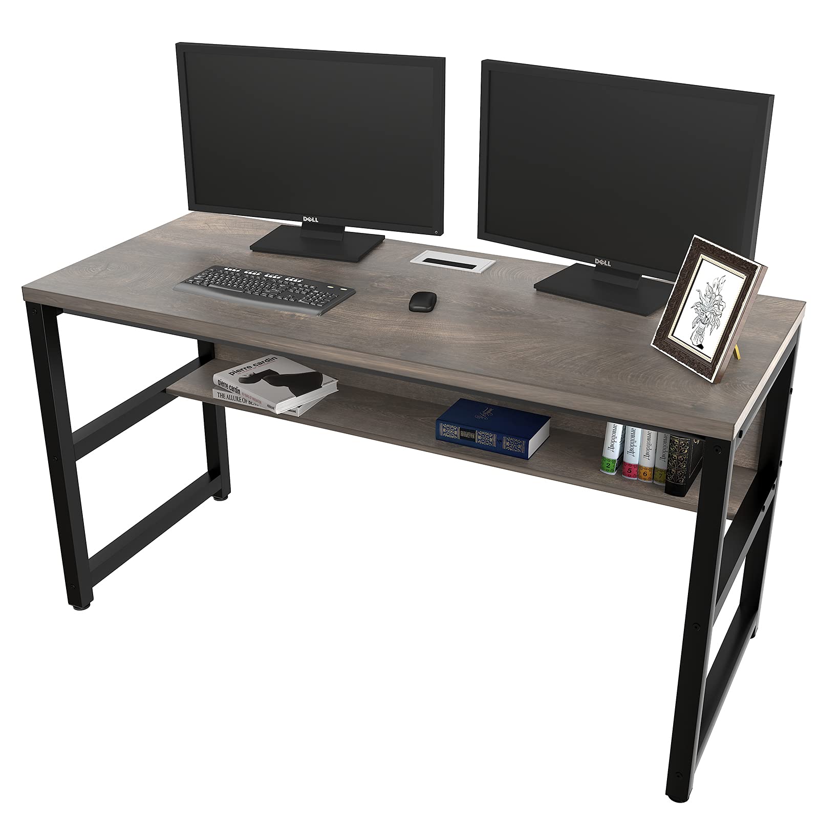TOPSKY 55 Inch Computer Desk with Bookshelf & Cable Management - 1.18