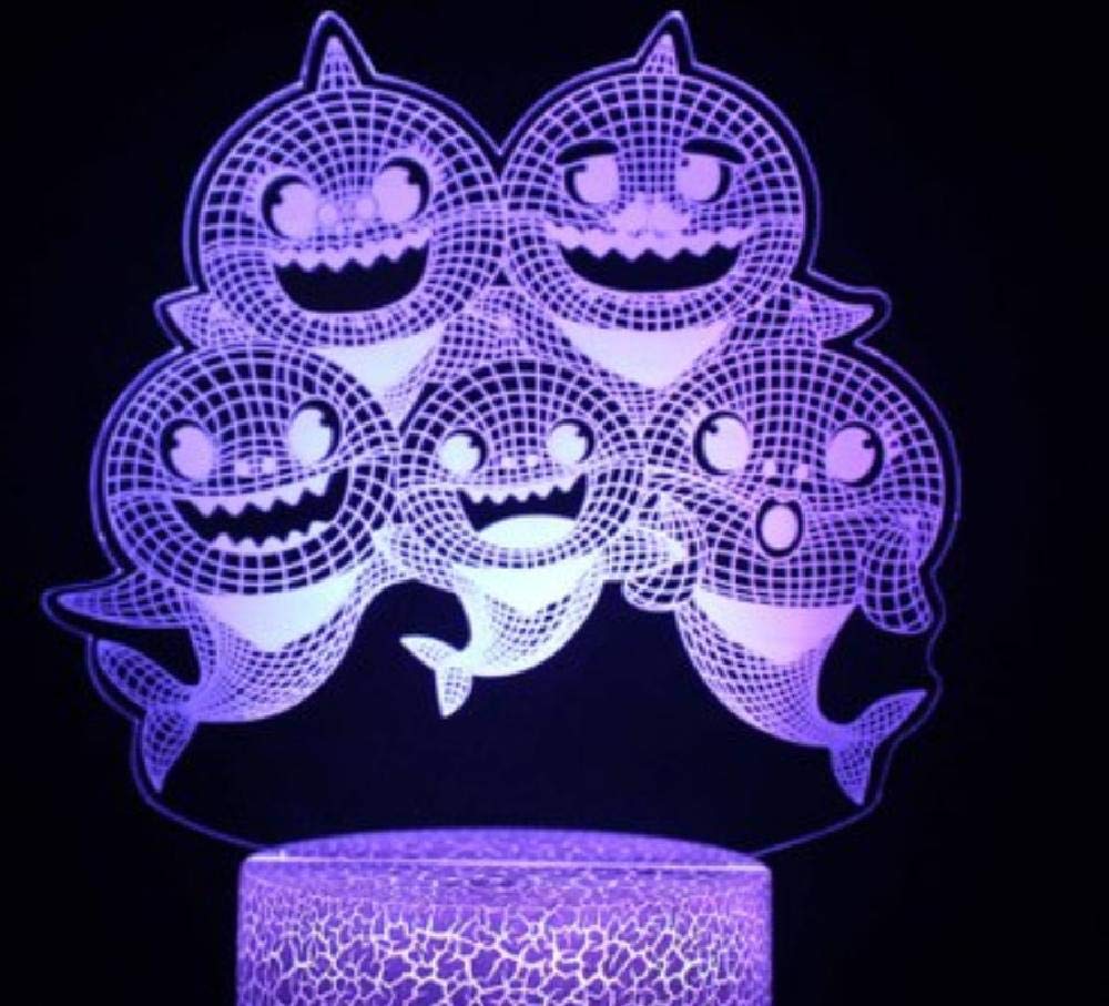 3D Illusion LED Night Light with Remote Control - Cartoon Baby Shark USB Desk Lamp for Kids Room, Nursery & Christmas Gifts | Mood Lighting for Bedrooms, Parties & Home Decor