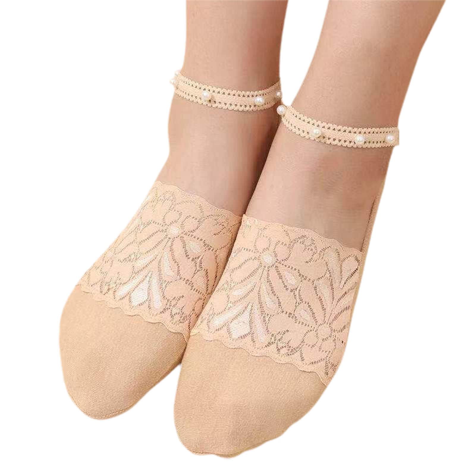 VALINK Women's No Show Thin Socks - Pearl Lace Ankle Socks, Cute Mesh Transparent Ultra Thin See-Through Lace Short Novelty Low Cut Socks for Casual Wear, Work, and Daily Outfits