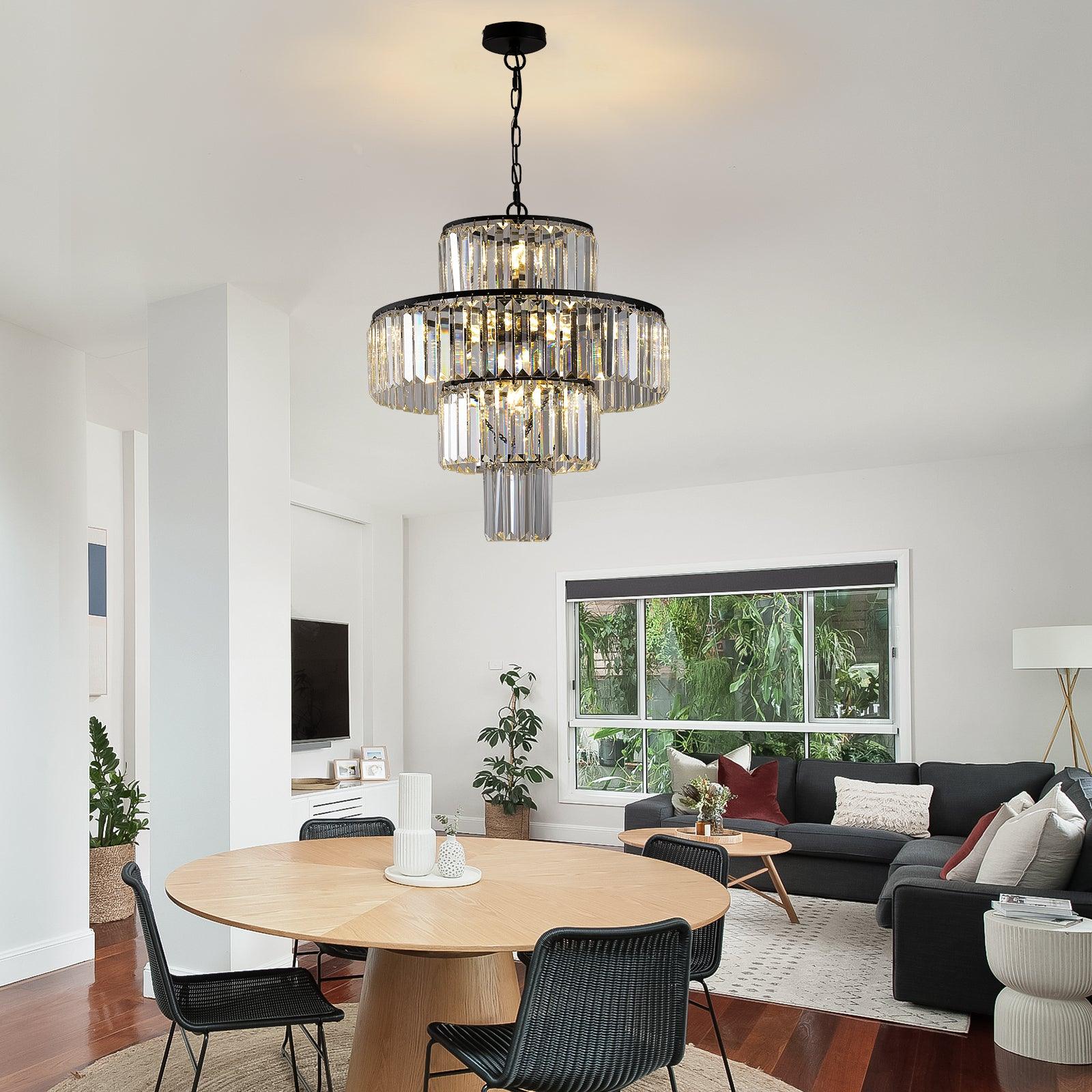 Luxury Black Crystal Chandelier - 19.7 Inch Modern Hanging Pendant Light Fixture for Dining Room, Bedroom & Living Room - Elegant Lighting for Home Decor, Weddings & Special Events