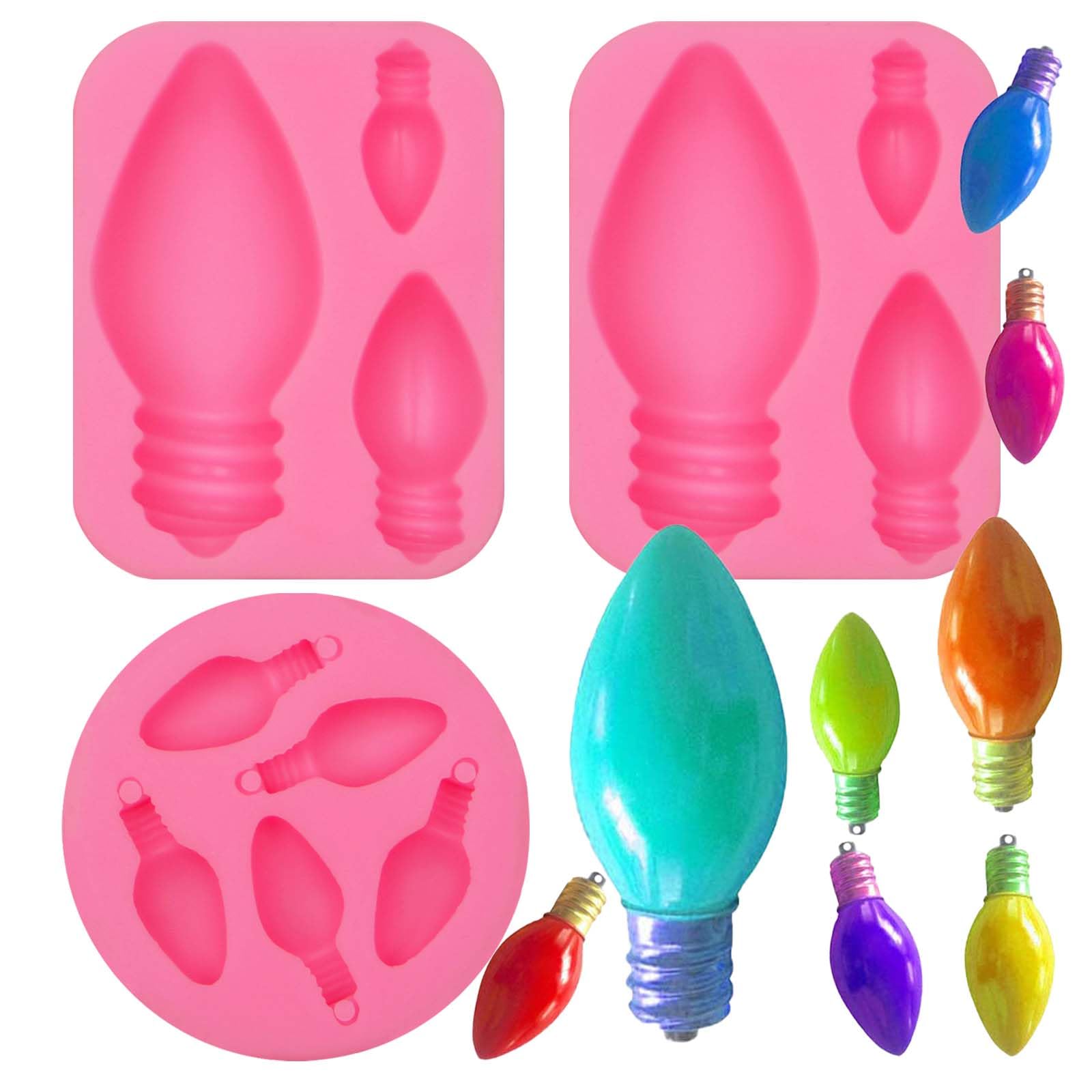 3-Pack Christmas Light Bulb Silicone Molds for Cake Decorating, Cupcake Toppers & Resin Crafts - Festive Fondant & Polymer Clay Molds for Holiday Baking & DIY Christmas Tree Ornaments