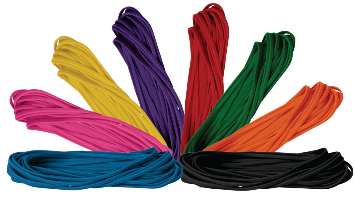 7 Inch Long Rubber Bands - 1/8 Inch Width - 40 Pack Multi-Color Set (Red, Green, Blue, Yellow, Purple, Black, Pink, Orange) | Heavy Duty Elastic Bands for Trash Cans, Office, School, Crafts & DIY Projects | Strong Stretchable Rubber Loops for Organizing, Bundling & Securing Items